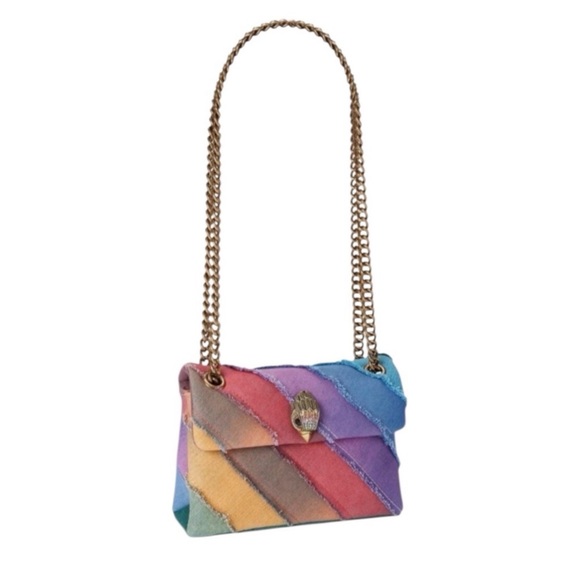 Kurt Geiger Denim Mini Kensington Multicolor Diagonal Stripe Chain Shoulder Bag - Picture 3 of 5